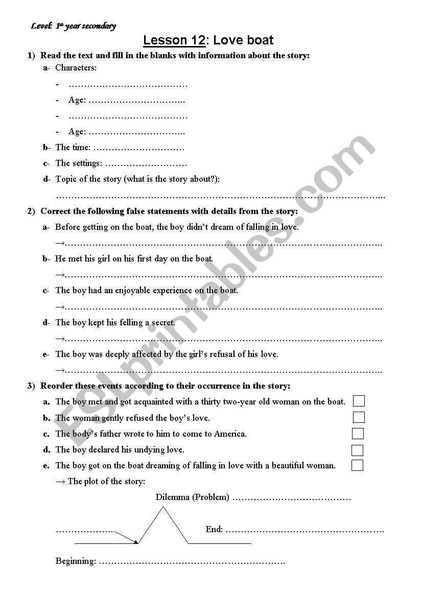 love boat worksheet