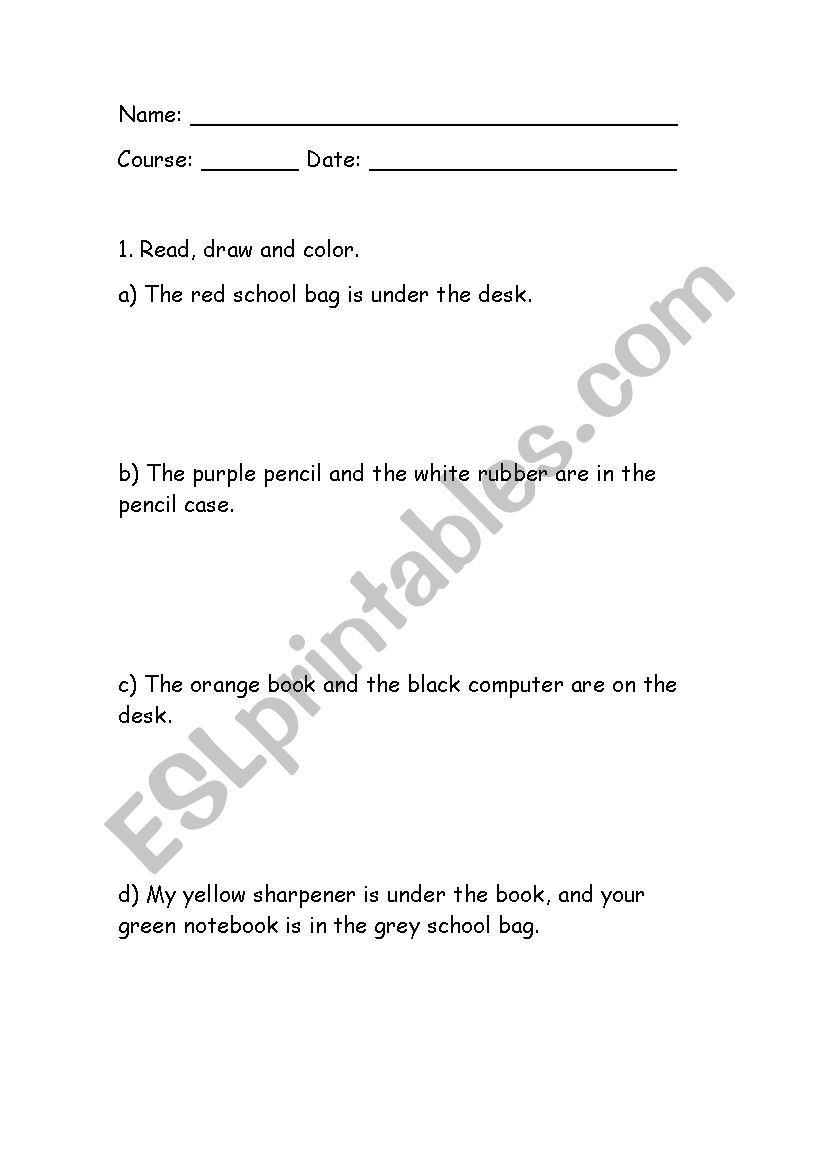 Prepositions in on under worksheet