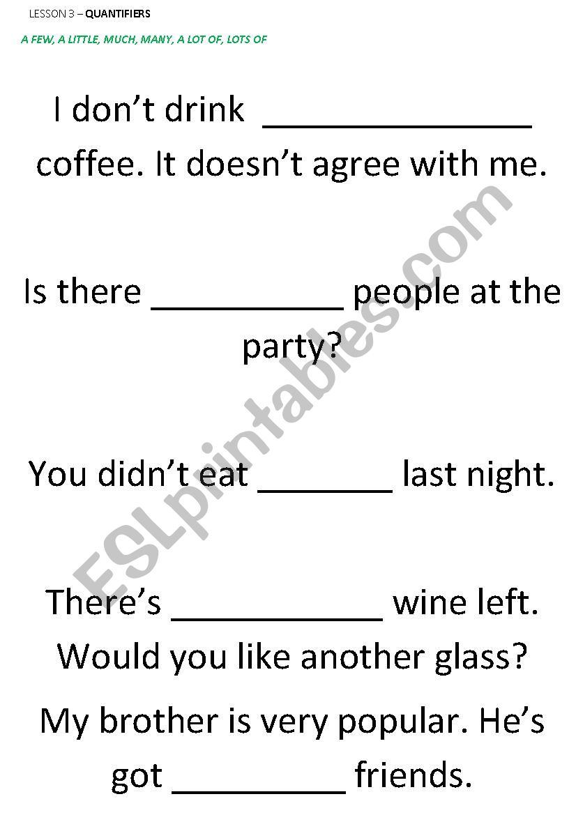 Quantifiers worksheet