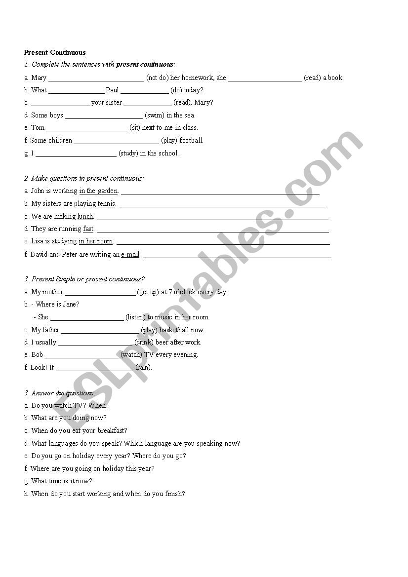 Present Continuous Practice worksheet