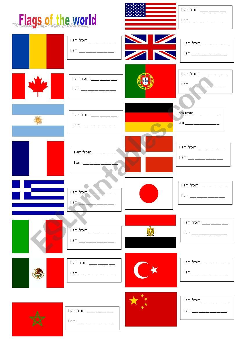 Flags of the world worksheet