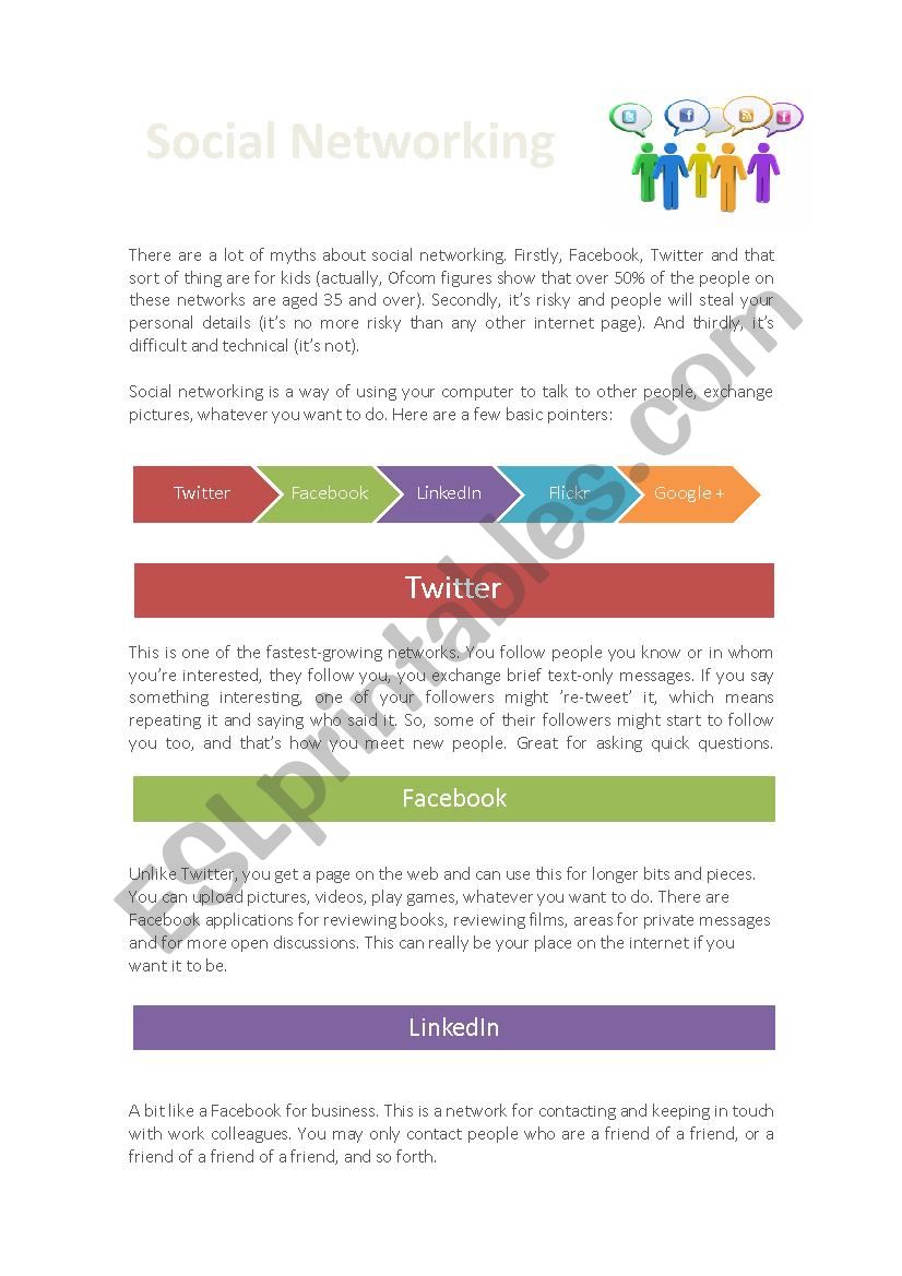 Social networking worksheet