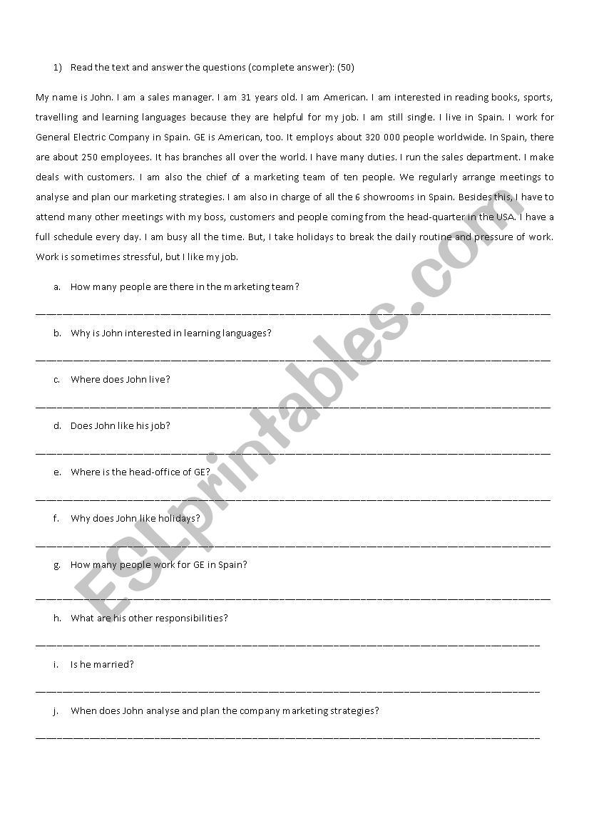 Business Test = S Present / Pres Continuous / S Past