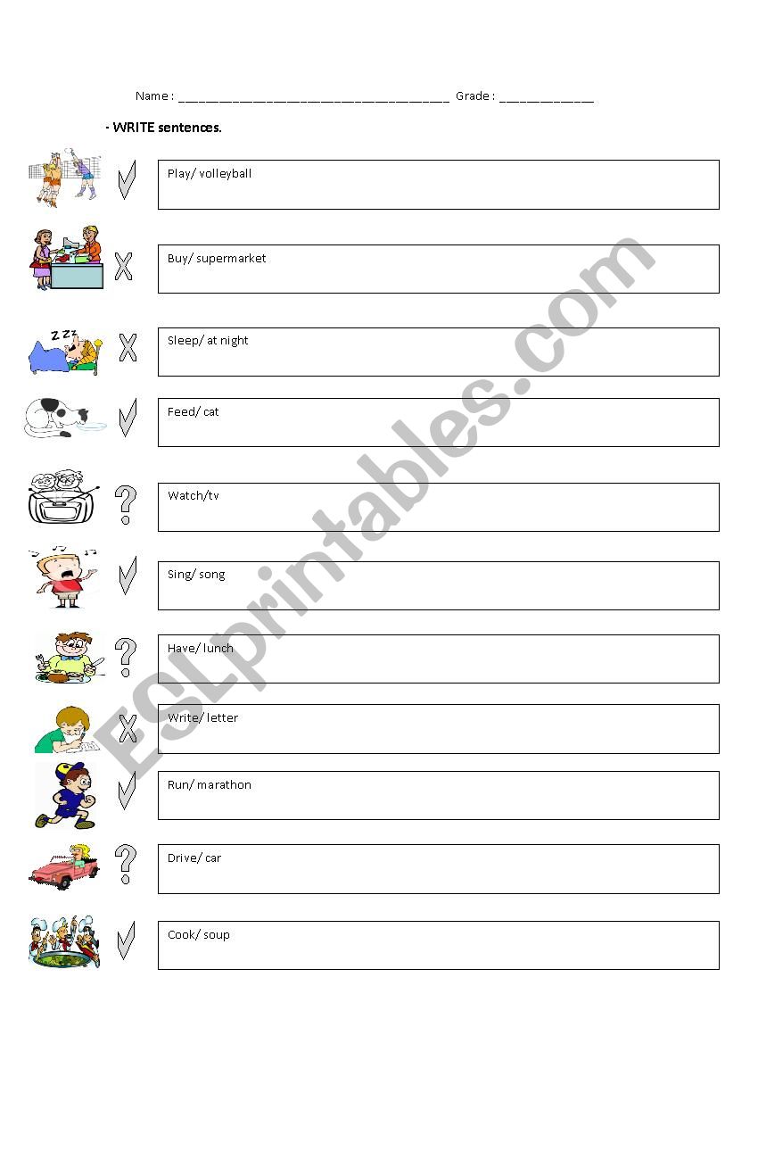 Writing sentences worksheet