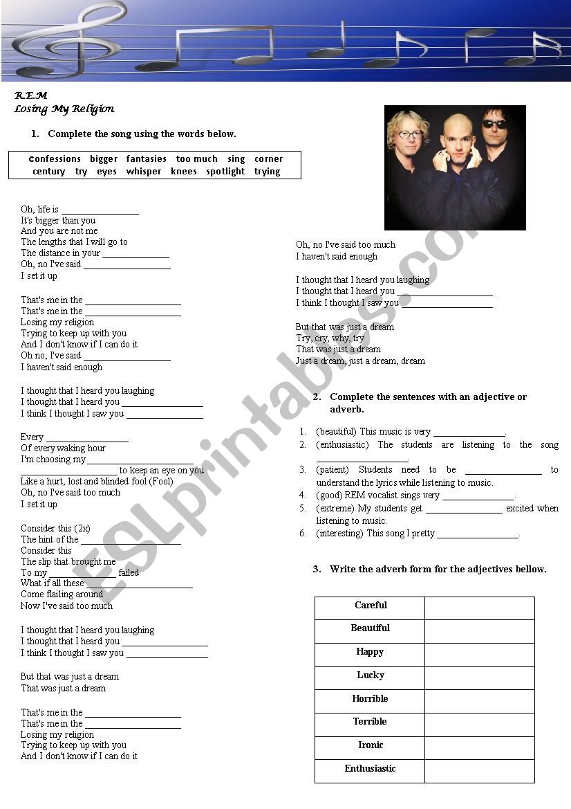 Losing My Religion - REM worksheet