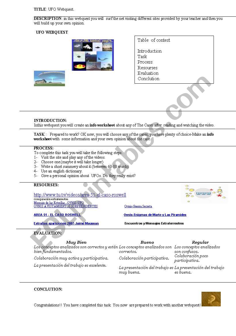 UFO webquest worksheet