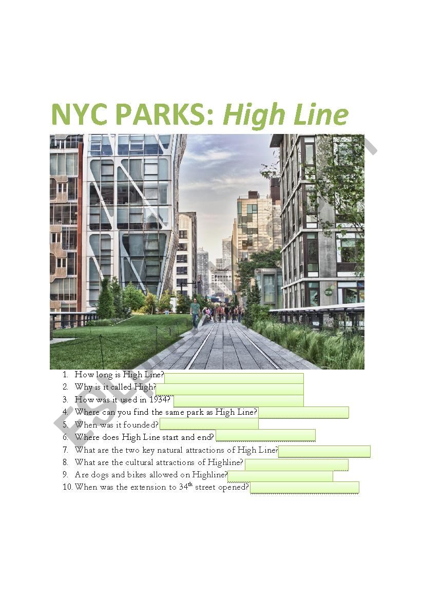 NYC parks (Highline) research activity