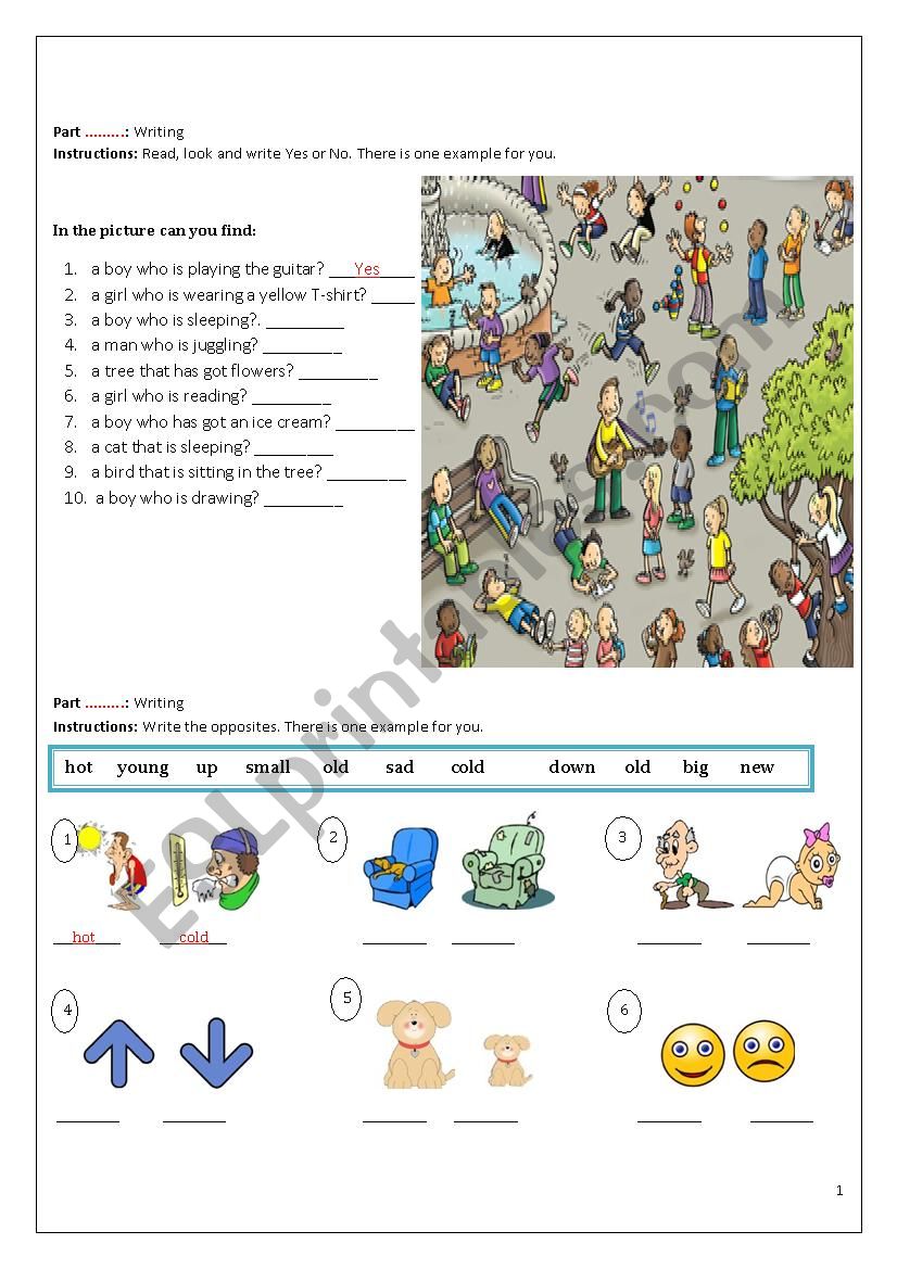 In the park and opposites worksheet