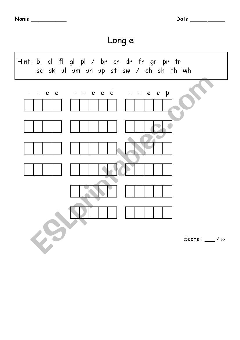 CCVV/CCVCC Words worksheet