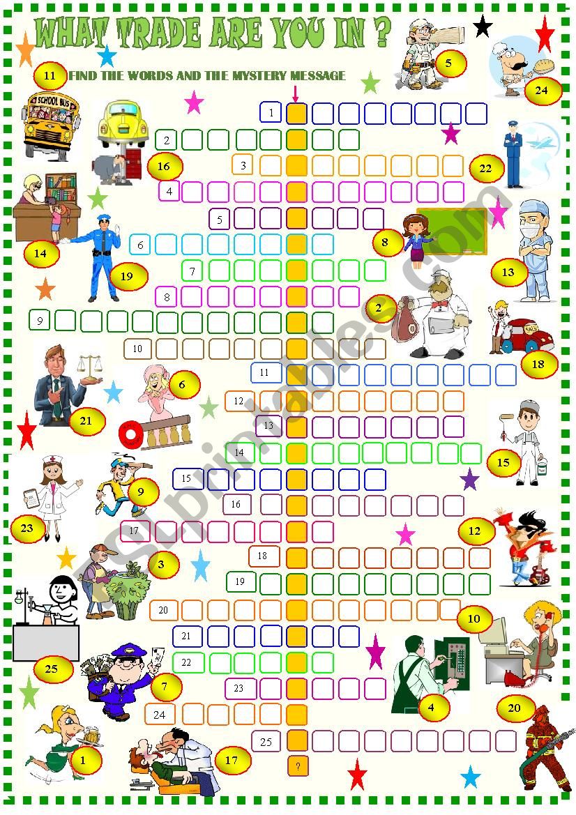 Jobs :what trade are you in ? crossword puzzle