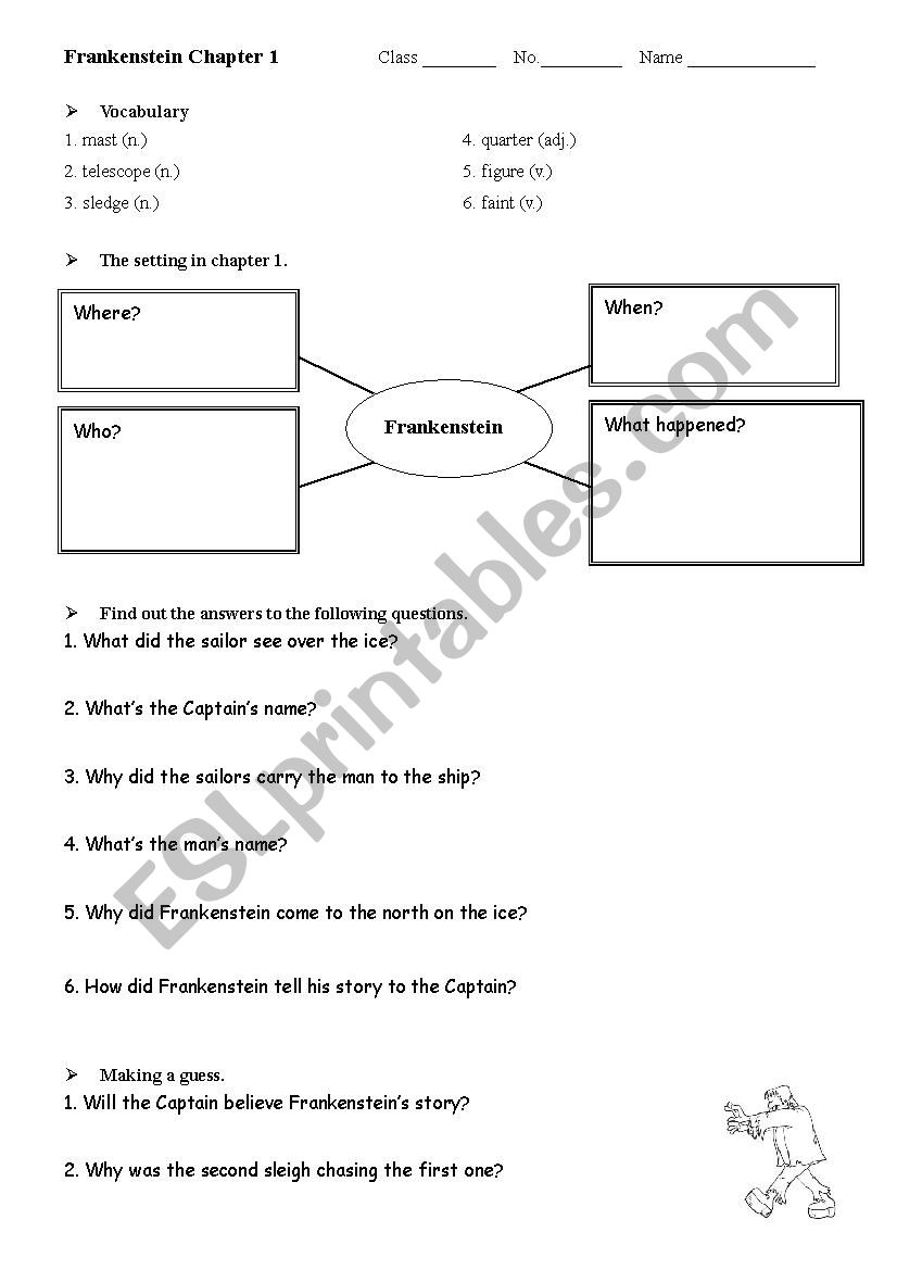 Frankenstein Working Sheet worksheet