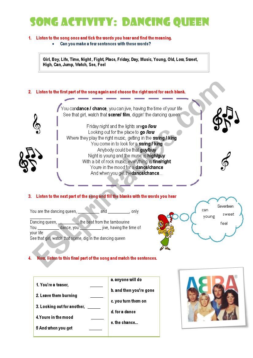 Dancing queen worksheet