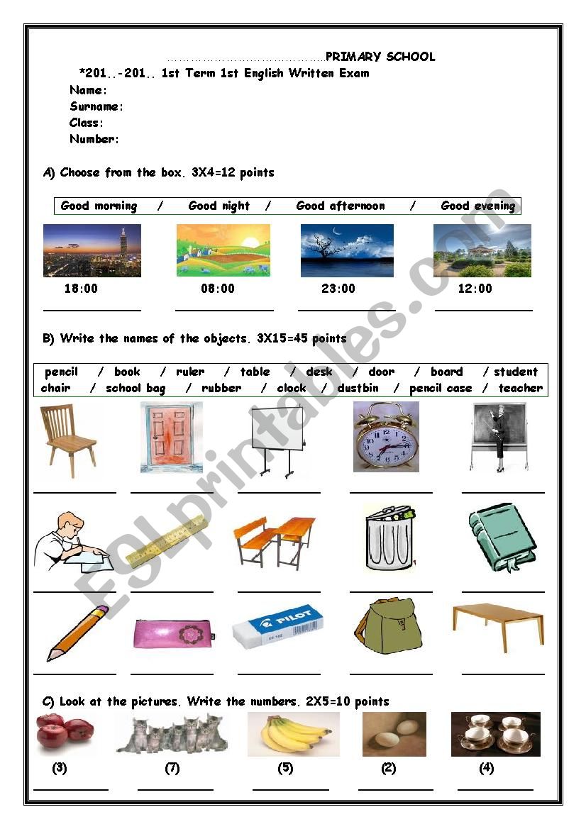 4th grade exam paper worksheet