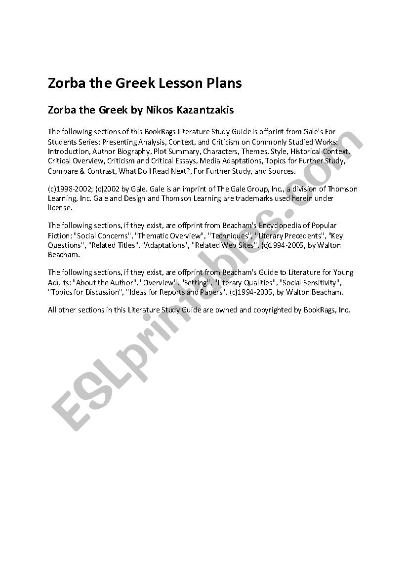 zorba worksheet