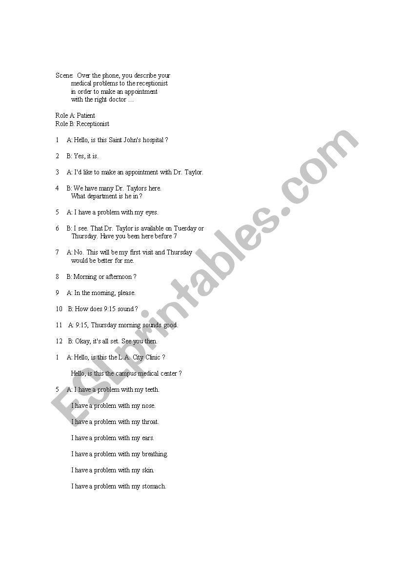 an appointment worksheet