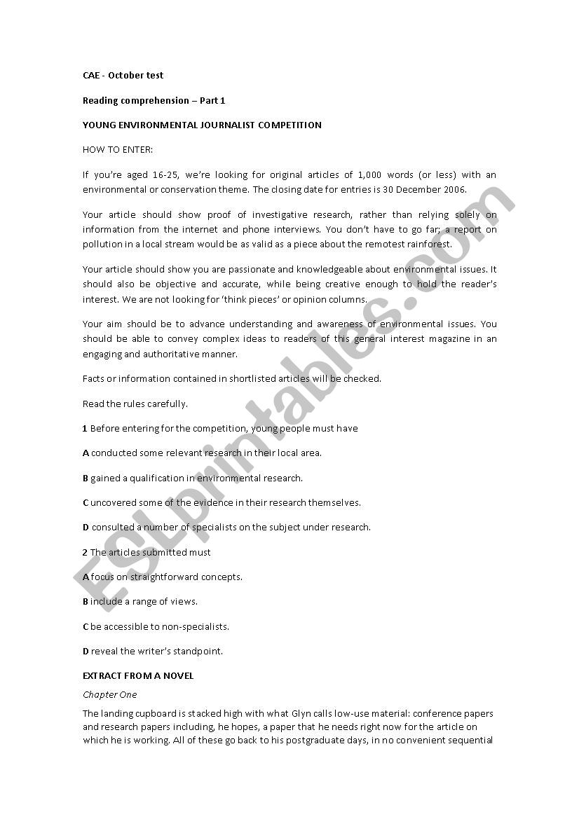 CAE Examp Sample worksheet