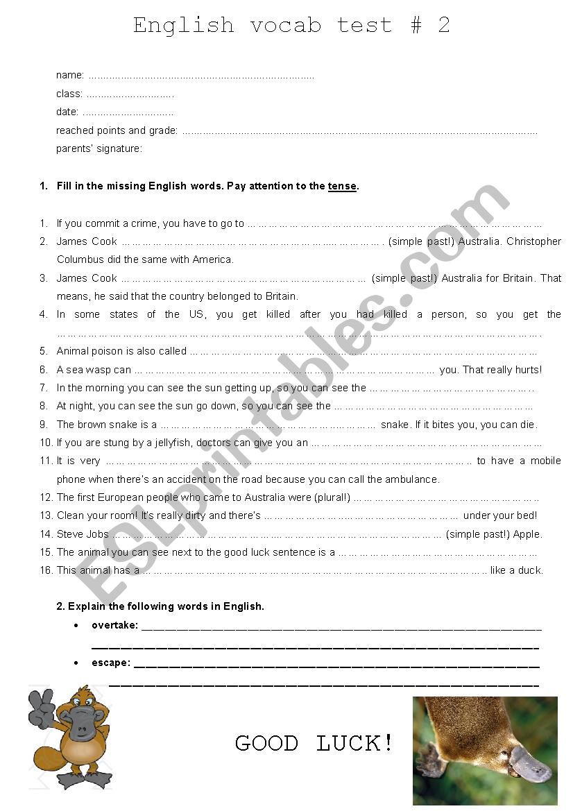 vocabulary work/definitions worksheet