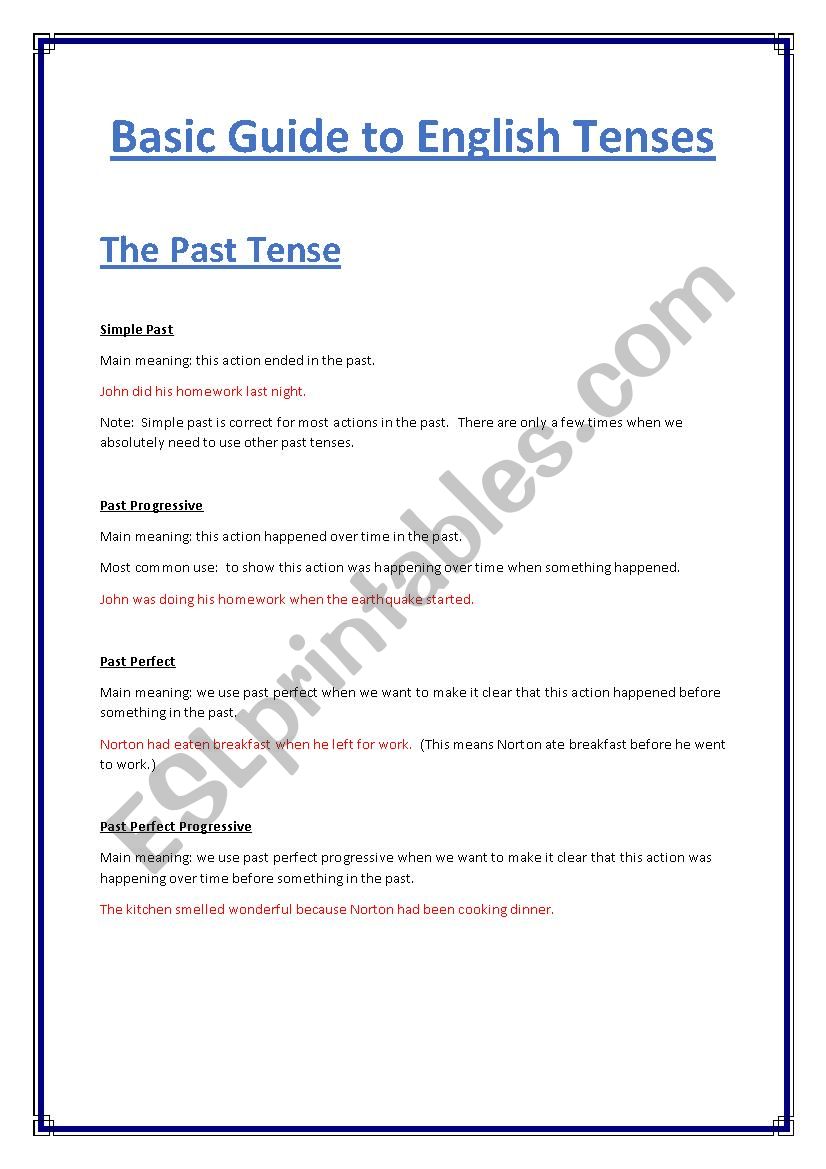 Tenses Factsheets worksheet