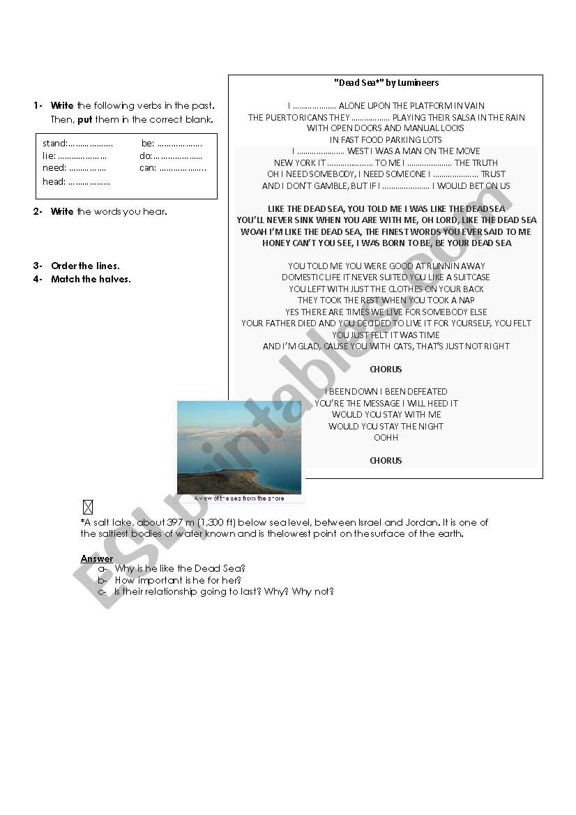 Dead Sea song worksheet