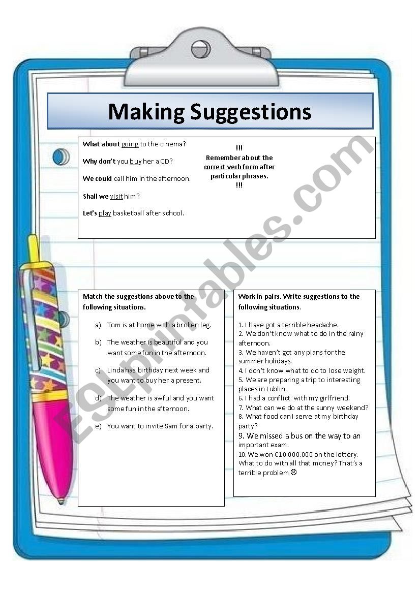 Making suggestions worksheet