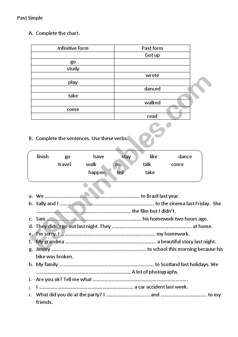 Past simple worksheet