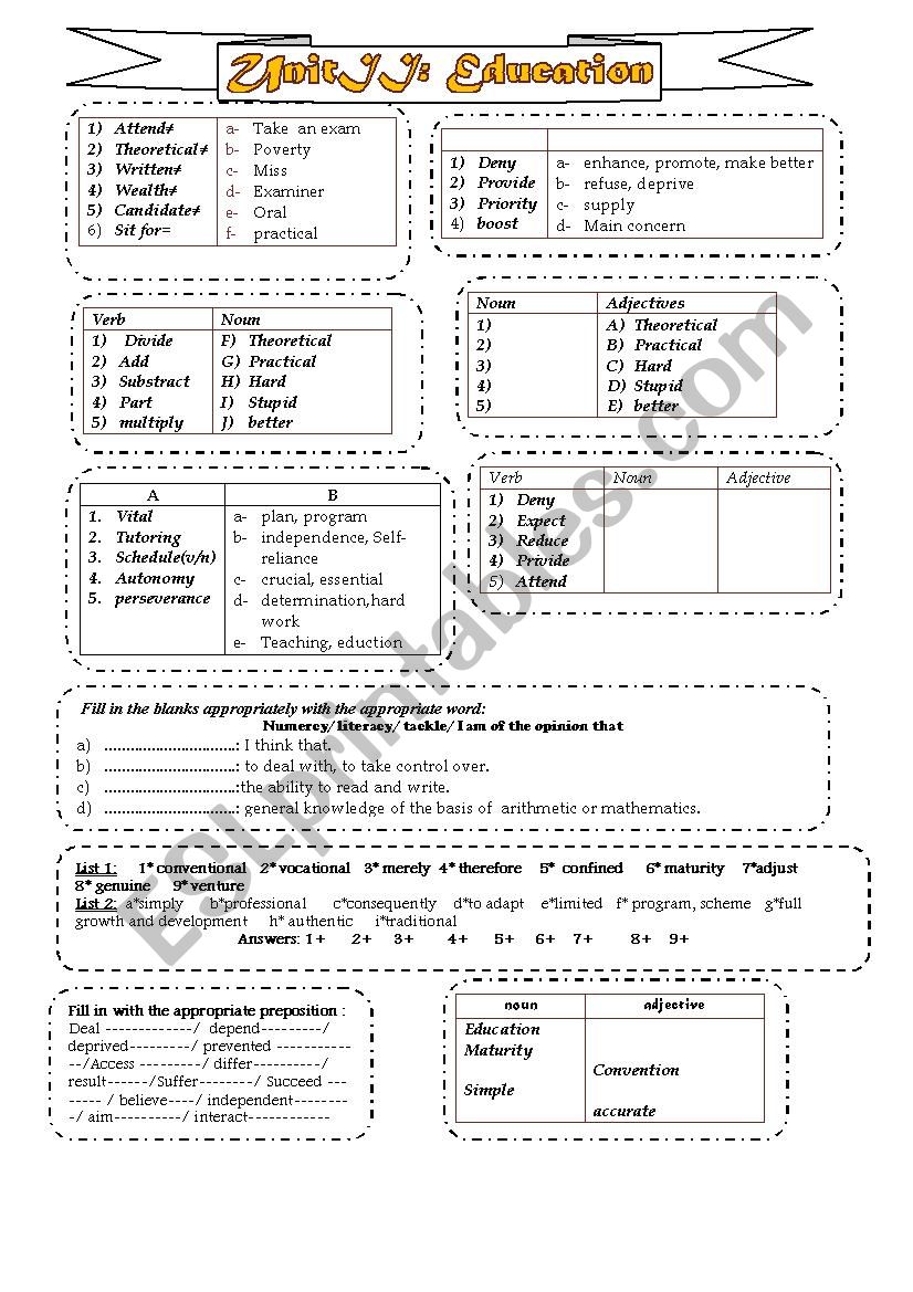 4th Unit2 education: Vocabulary consolidation