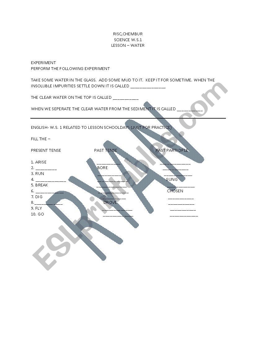 Class 1 Maths worksheet worksheet