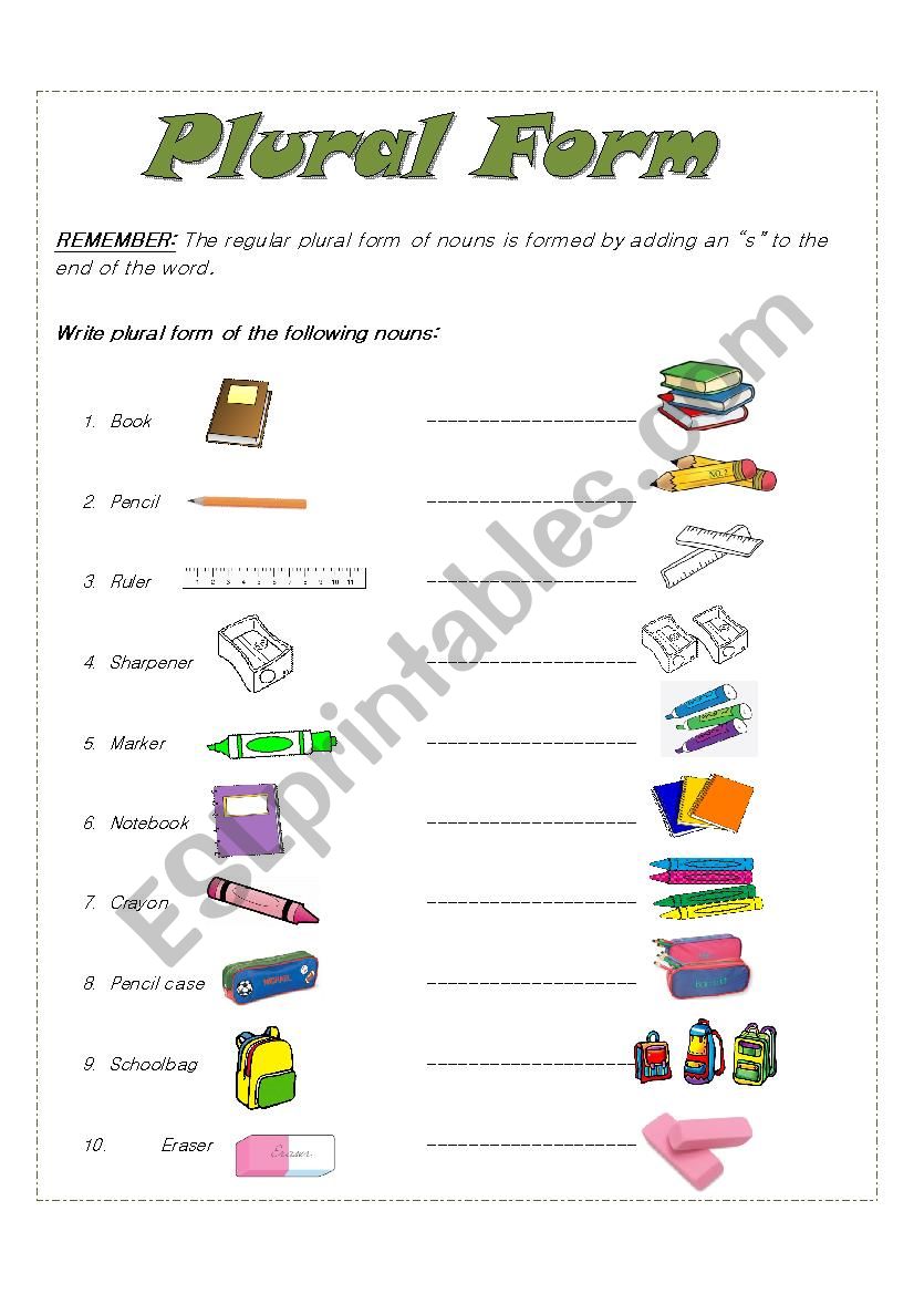 plural form of nouns worksheet