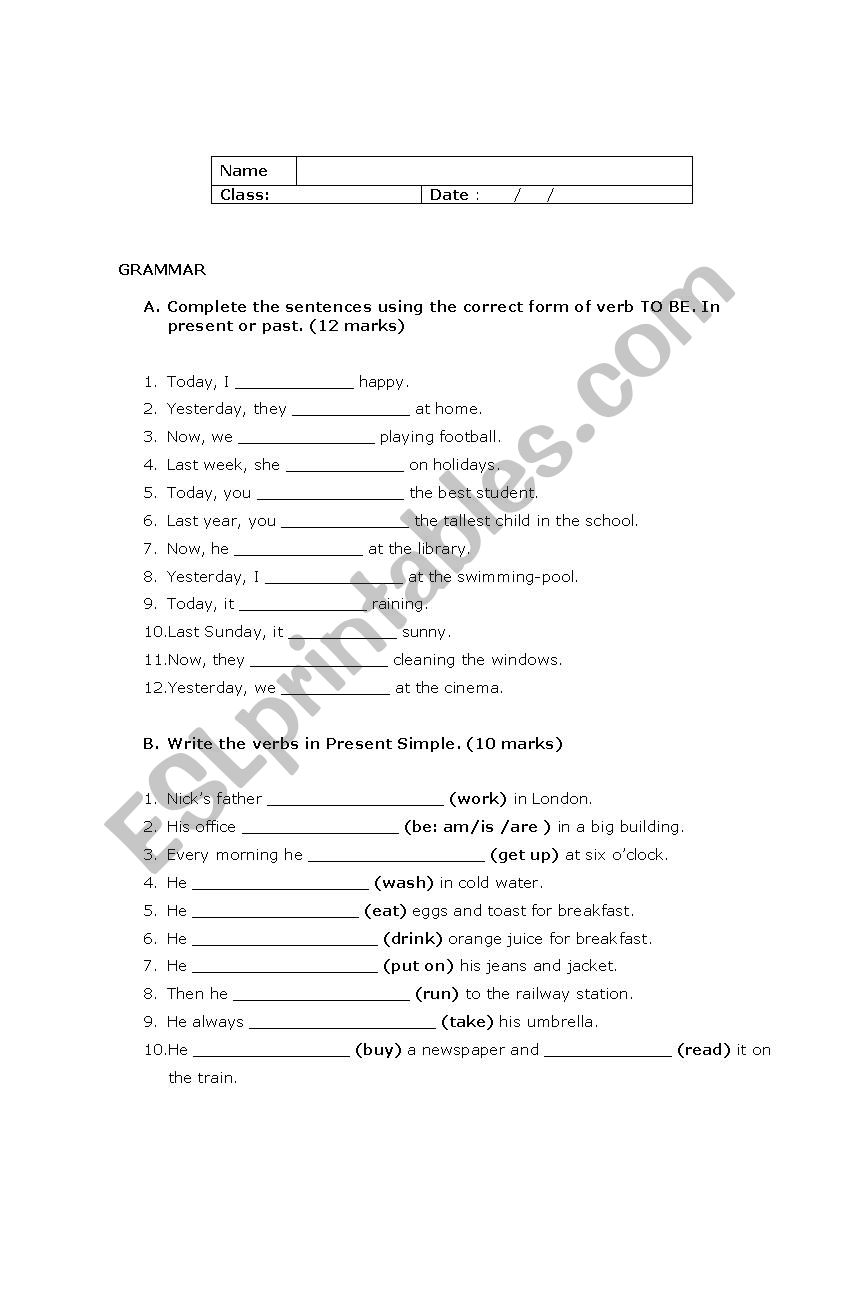 Simple Present and Verb TO BE worksheet