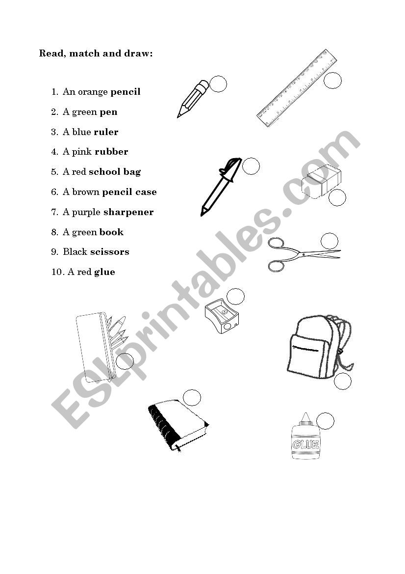 School objects worksheet