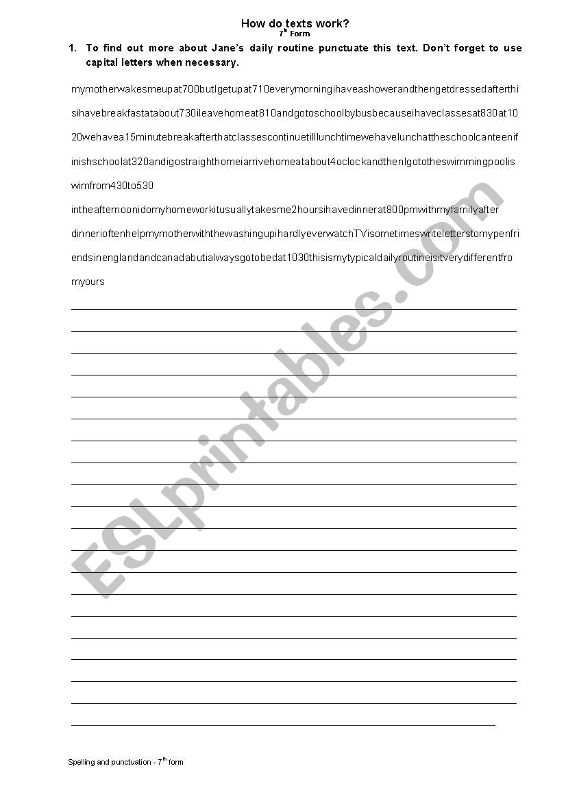 Punctuation and spelling worksheet