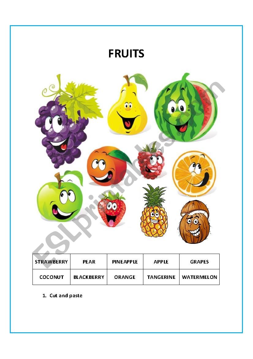 FRUITS CUT AND PASTE  worksheet