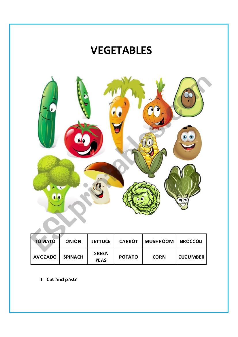 VEGETABLES CUT AND PASTE  worksheet