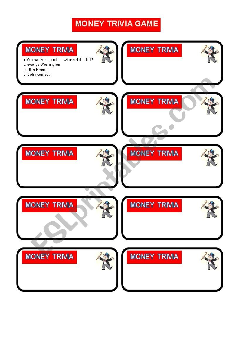 Money Trivia Game worksheet