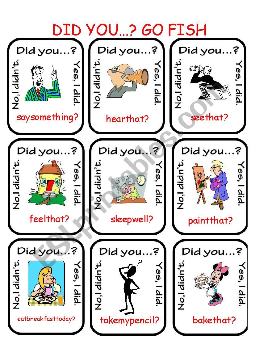Did you...?  Go Fish worksheet