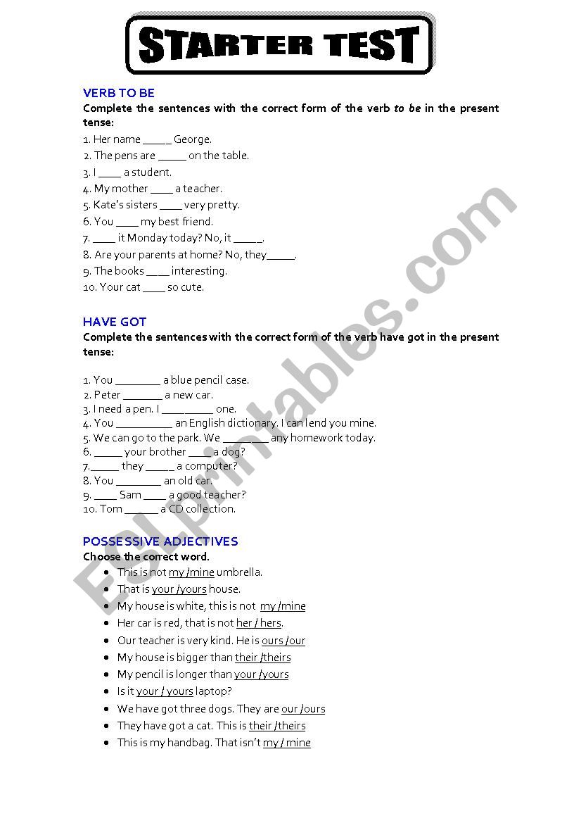 Starter Test - 1st ESO worksheet