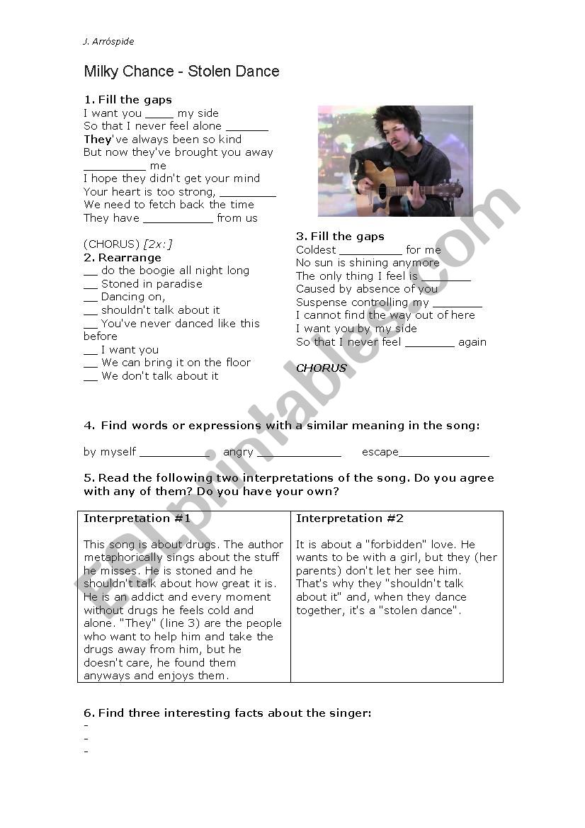 Stolen Dance Esl Worksheet By Javiarrospide