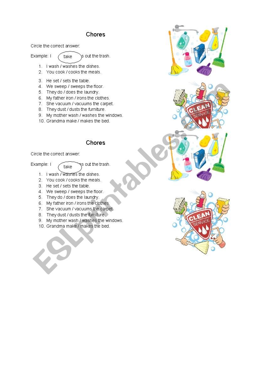 Chores :  present simple worksheet