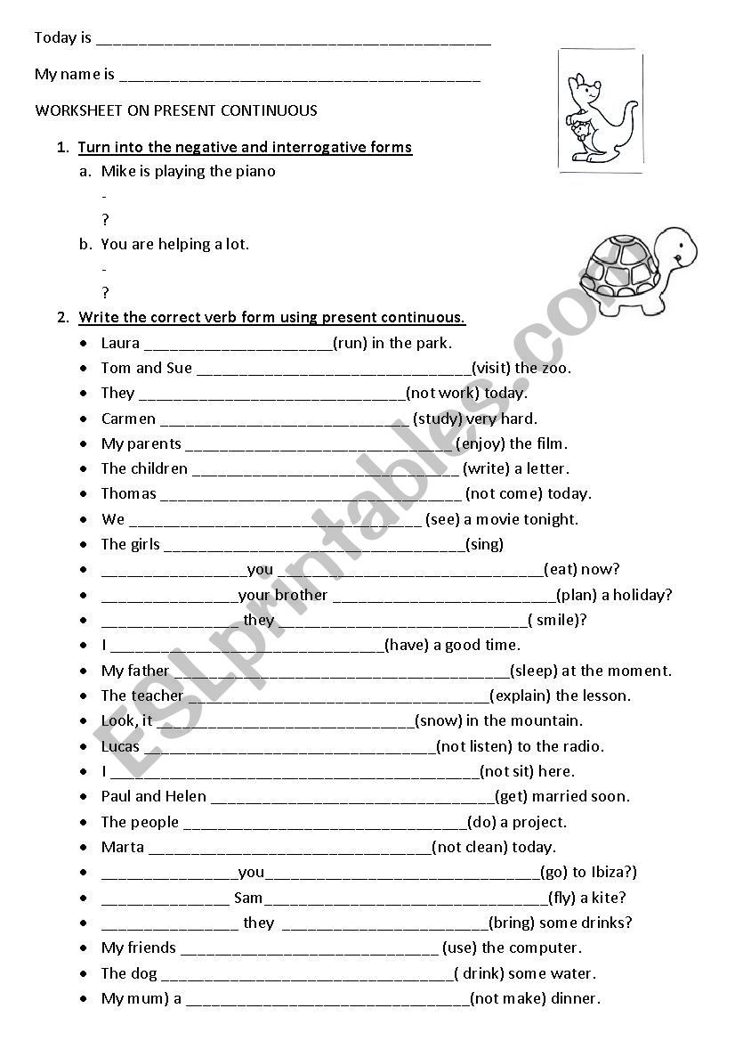 WORKSHEET ON PRESENT CONTINUOUS