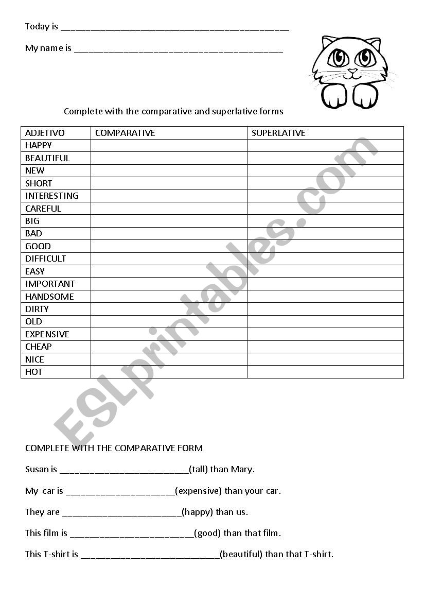 WORKSHEET ON COMPARATIVES AND SUPERLATIVES