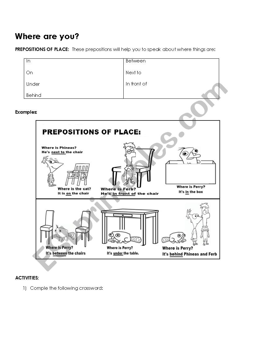 Prepositions of Place worksheet