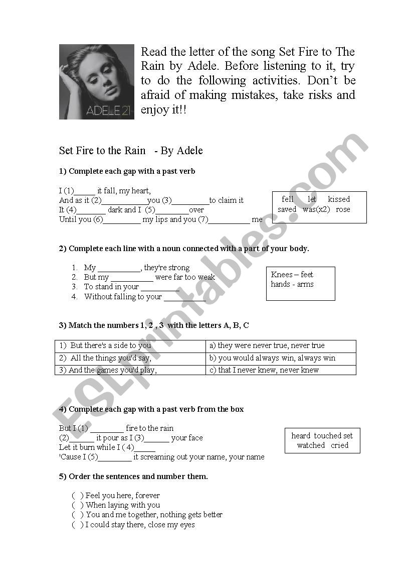 Set Fire to the Rain  worksheet