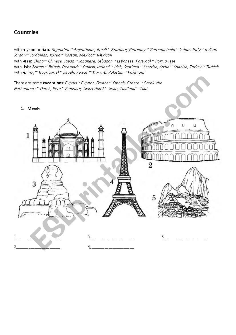 Countries and nationalities worksheet