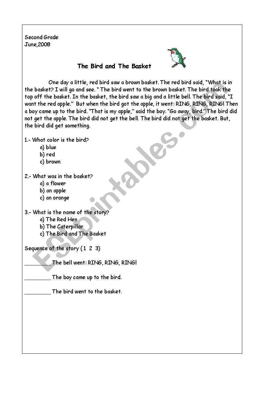 The bird in the basket worksheet