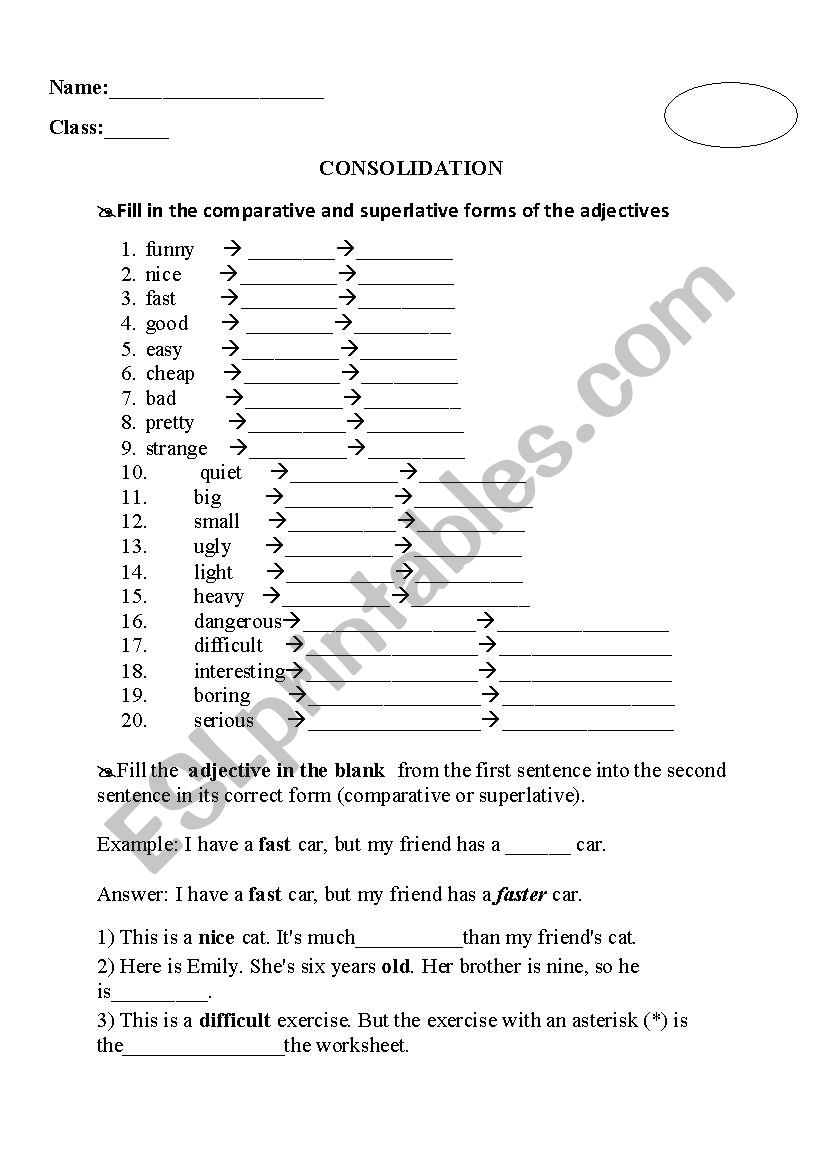 Comparison worksheet