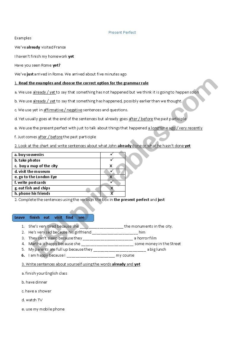 Present Perfect worksheet