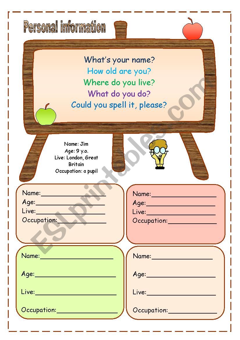 Personal infornation worksheet