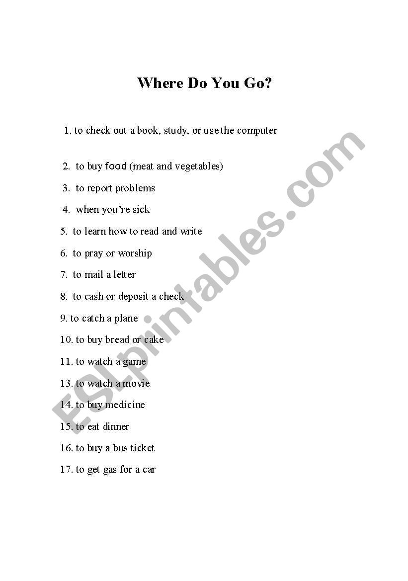 Where do you go? worksheet