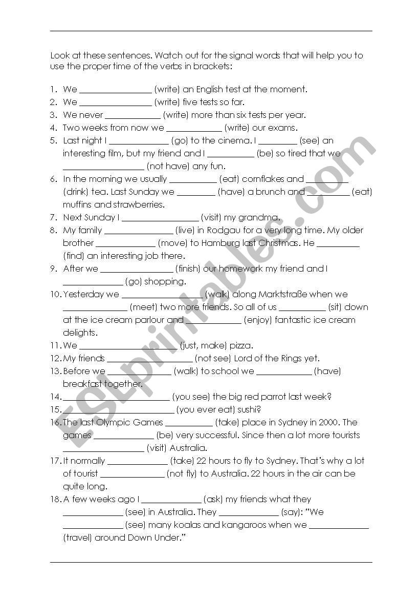 Mixed Tenses Exercise worksheet