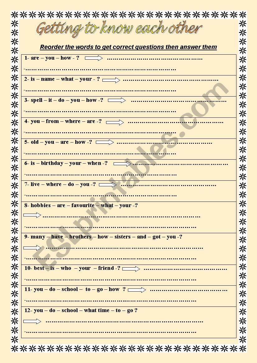 Getting to know each other worksheet